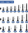 465 Piece Self Drilling And Self Tapping Screws Set In 410 Stainless Steel Sizes 8 And 10 Hex Washer Head And Phillips Round Head One Half Inch To Two Inch Length Sheet Metal Screws For Metal Wood And Plastic layout showing screw sizes and quantities.