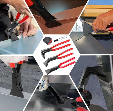 Three Piece Sheet Metal Hand Seamer Set With Straight 45 Degree And 90 Degree Jaws for precise bending on HVAC ductwork roofing projects