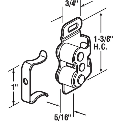 Diagram of RV And Mobile Home Cabinet Door Catch With Double Post Chrome Steel Friction Latch including measurements