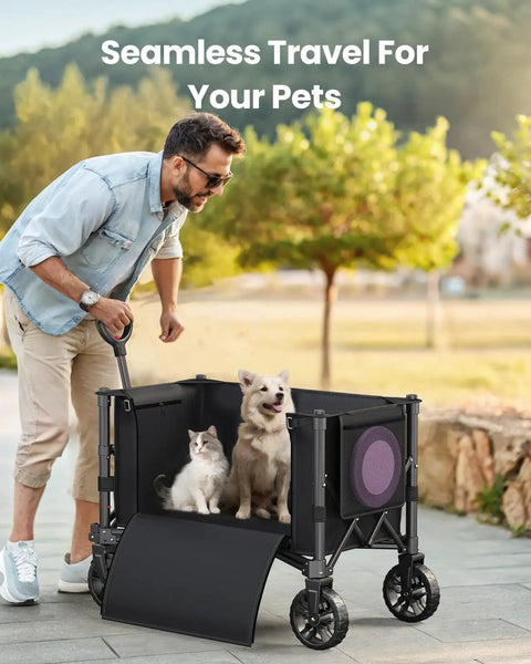 Heavy Duty Foldable Wagon Cart With Wheels, 120L Capacity, 220 Lbs Load, Collapsible Utility Wagon for pets outdoors