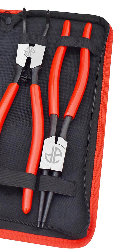 Close-up of the 13-Inch Snap Ring Pliers Set With Internal And External Pliers, Straight And 90-Degree Bent Tips, 0.90 Inch Tip Size.