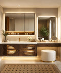 Modern Wall Floating Bathroom Vanity With Integrated Makeup Station And Deep Drawers Delivers A Slick Vibe And Hassle Free Storage For Any Tight Space, featuring elegant mirrors and stylish decor.