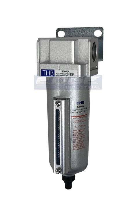 Heavy Duty Industrial High Flow Inline Air Filter Water Trap With 5 Micron Filtration, Metal Bowl, Auto Drain, 3/4 Inch NPT, 140 CFM, 175 PSI Max
