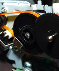 MB 350 Motor Drive V Belt For Sewing Machines installed on gears, close-up of polyurethane belt with 350mm circumference