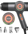 Beast 1800W Heat Gun With Fast Heating, LED Temperature Display In Three Colors, 4 nozzles shown for various applications.