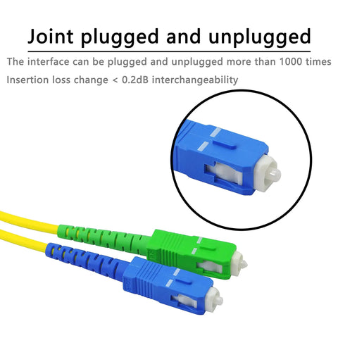 High Octane SC To Singlemode Simplex Fiber Optic Patch Cable 2 Meter 2 Pack, featuring blue and green connectors for reliable data connections.