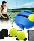 Solo Tennis Practice Kit With Rebounder Ball Set And 3 Training Balls Wristband And Mesh Bag featured on tennis court