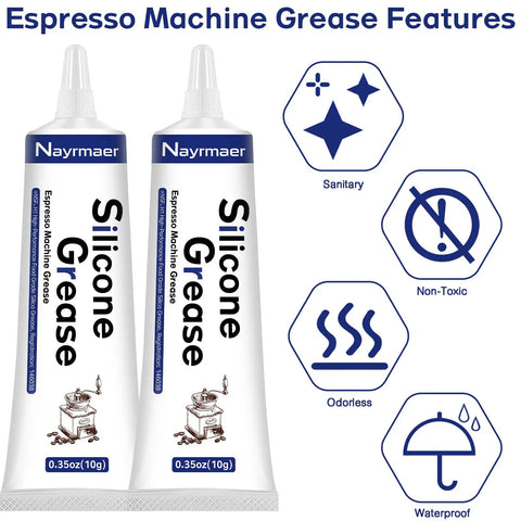 2 Pack Food Grade Silicone Grease Maintenance Kit For All Coffee And Espresso Machines With 2 X 10g Tubes NFC H1 Certified Food Safe Lubricant Perfect For Daily Care And Long Life Of Your Equipment, 2 x 10g tubes shown