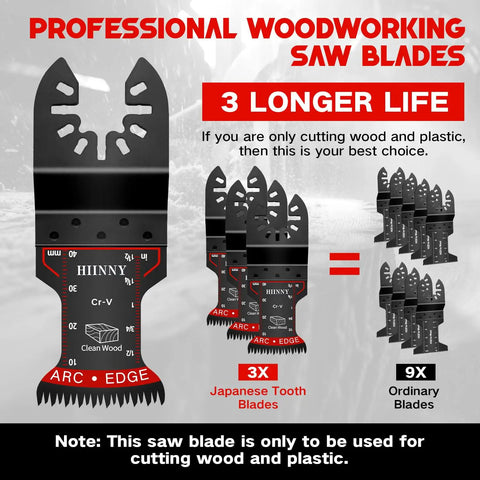 Kickass Japanese Tooth Oscillating Tool Blades 10 Piece Set showing professional saw blades for wood and PVC cutting.