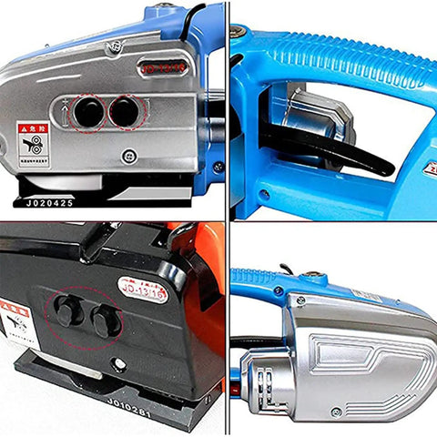 Upgrade Your Shipping Game With This Portable Electric Strapping Machine, showing blue handheld design and control buttons.