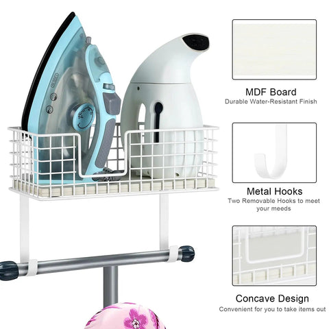 Wall Mounted Ironing Board Holder With Storage Shelf And Removable Hooks No Fuss Install Heavy Duty Laundry Room Iron Organizer