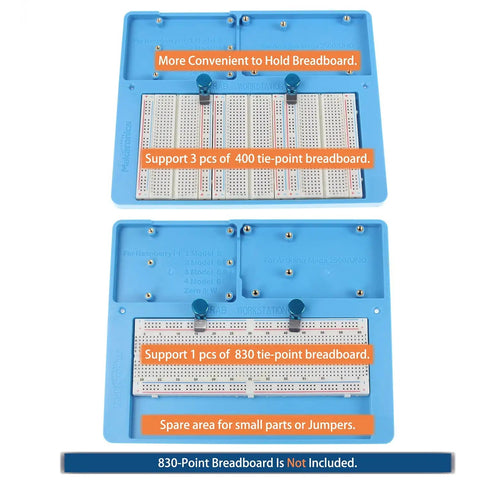 7 In 1 Blue RAB Holder With 3 Piece 400 Point Solderless Breadboard Base Plate With Rubber Feet For Raspberry Pi visible