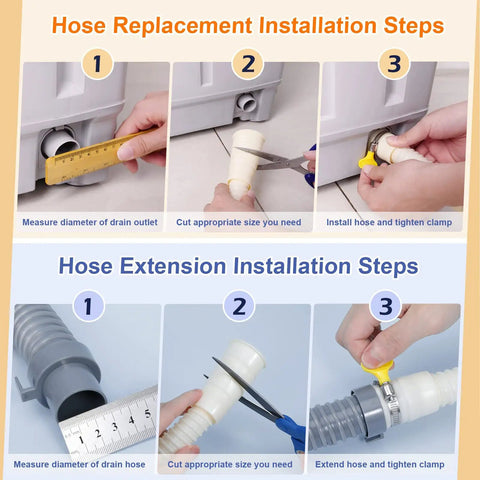 Universal Washing Machine Drain Hose Extension Kit 6.9 Feet Long Fits One And A Quarter Inch One And A Third Inch One And A Half Inch And One And Two Thirds Inches Outlet Diameters With Clamp Cut To Fit Durable Odorless Hose For Quick Easy Replacement