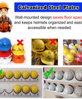 Heavy Duty Wall Mounted Safety Helmet Rack For Job Sites And Workshops Features Beefy Galvanized Steel storing hard hats neatly.