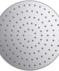 Close-up view of Awaken 8 Inch Single Function Rain Showerhead With Adjustable Swivel Ball Joint, polished chrome finish