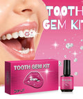 Do It Yourself Tooth Gems Kit With Light At Home Teeth Jewelry Kit For Men And Women Pro Grade Dental Gem Set 2025 New Easy Application Safe Clean Drills Salon Quality Sparkle For Every Smile, showcasing open mouth with applied gems and kit packaging.