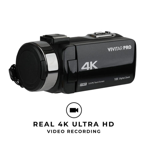Side view of Dope 4K Video Camera WiFi Ultra HD Camcorder With 18x Digital Zoom, 3 Inch IPS Touchscreen, Night Vision.