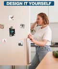No Sweat DIY Fridge Magnet Button Press Machine With Complete One Hundred Piece Starter Pack For 50 Millimeter Square Photo Crafts And Totally Fresh Kitchen Decor showcased on a fridge with custom magnets.