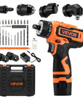 Cordless 5-In-1 Drill Driver Kit With Dual Speed, Quick-Change Chuck, Two Batteries, Charger, Tool Box, Offset Adapter, 90 Degree Attachment