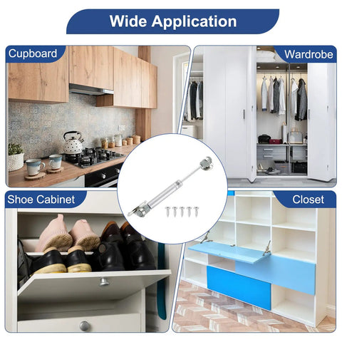 Two Pack 6 Inch 80N Gas Struts Lid Support Hinges For Soft Close Folding Lid Stay Lift Support Slow Lowering Pneumatic Lid Buffer For Cabinets Closets Wardrobes Silver used on cupboard, wardrobe, shoe cabinet and closet