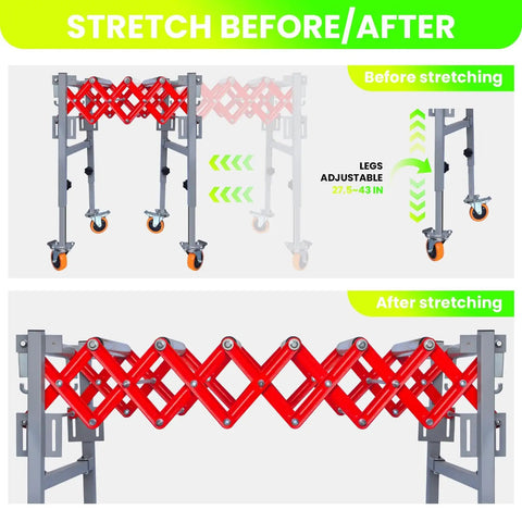 16 Inch Wide Conveyor Roller Stand With Wheels For Infeed And Outfeed Expandable Folding Conveyor Belt height adjustable