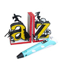 3D Printing Pen With Display And Starter PLA, Stencil Book Plus Project Guide shown with 3D printed 'a' and 'z' bookends