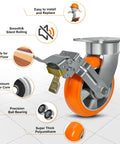 6X2 Inch Real Heavy Duty Casters Rolling Smooth As Butter On The Shop Floor, Kingpinless Crowned Polyurethane Tread With Solid Aluminum Core Wheel, Rust Proof Build Handles Massive 2500 Pound Loads Easy close-up of caster wheel showing aluminum core and polyurethane tread.