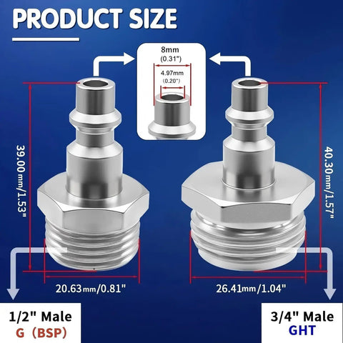 Product size of 3-Piece RV Exterior Shower Quick-Connect Kit, Brass Water Hose Fittings With Leak-Proof Self-Locking Design