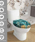 Elongated Resin Toilet Seat for Bathroom on a toilet with a marine design, 14.5" x 18.5", easy to clean and install.