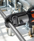 VEVOR 7 Piece VMP Pressing Kit With 3540 Actuator And Jaws For 1/2 To 2 Inch Carbon Steel Piping in use on steel pipe.