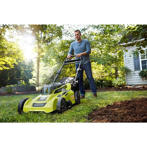 Cordless Push Lawn Mower 20-Inch 40-Volt Brushless With Whisper Quiet Design No Gas Needed Yet Delivers Real-World Power Load-Sensing Motor Long Battery Life Lightweight And Low Noise For Effortless Yard Care, man mowing lawn