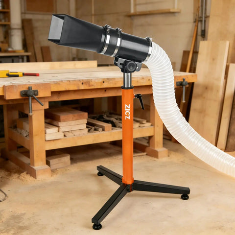 Adjustable Dust Hood with Floor Stand for Woodworking Dust Collector System, Flexible Hood Angle and Height, 4 Inch Hose Ready