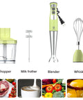 5 In 1 All In One Immersion Hand Blender With 8 Speeds And 300W Power, chopper, milk frother, blender, whisk, BPA free, green