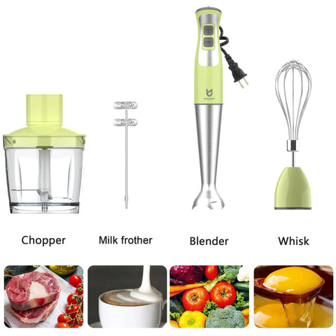 5 In 1 All In One Immersion Hand Blender With 8 Speeds And 300W Power, chopper, milk frother, blender, whisk, BPA free, green