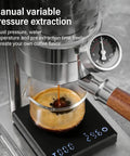 Premium Manual Lever Espresso Maker With 58Mm Professional Brewing Head extracting espresso into a glass cup.