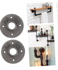 Two Pack Vintage Malleable Iron Floor Flange Set, Wall Mounted Threaded Fittings, shown in DIY decor applications.
