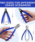 Two Pack Wire Cutters Set 5 Inch Micro Cutter And 6 Inch Heavy Duty Diagonal Cutter with dimensions and usage examples