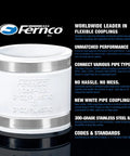 Flexible One And A Half Inch PVC Pipe Coupling For Cast Iron And Plastic Plumbing Leak Proof Chemical And Sewer Gas Resistant White Finish DIY Friendly Easy Install Built To Last A 50 Year Service Life. white coupling with stainless steel bands