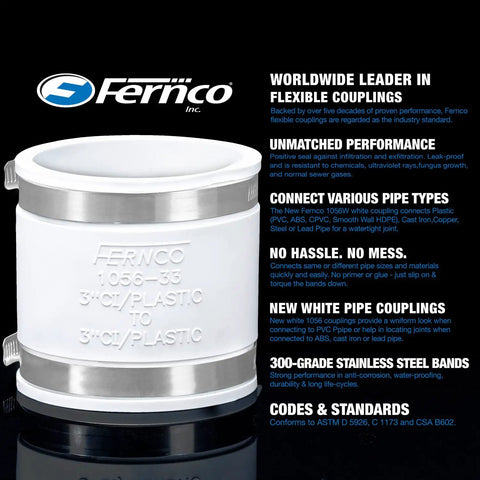 Two Pack 3/4-Inch Flexible PVC Condensate Pipe Couplings for Plastic to Copper Plumbing Connections White, Leak-Proof design