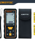 Straight Shooter Laser Measure 165 Ft Range Digital Distance Meter With Smart Angle Sensor and Bright Backlit Screen, compact design with carrying case and batteries.
