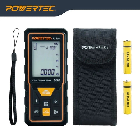 Straight Shooter Laser Measure 165 Ft Range Digital Distance Meter With Smart Angle Sensor and Bright Backlit Screen, compact design with carrying case and batteries.