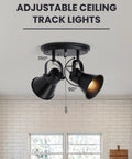 Two Light Black Track Lighting With Pull Chain Industrial Adjustable Ceiling Light Fixture in a modern kitchen setting