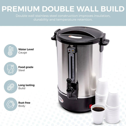 100 Cup Electric Coffee Urn Stainless Steel Beast With Massive Capacity Percolator Pot And Leak Proof Tap Hot Beverage Dispenser shown