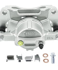 Front-right silver brake caliper with mounting bracket and included hardware