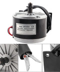 Upgrade My1016 Electric Scooter Motor With Belt Pulley 24V 250W Brushed DC Motor aluminum housing from different angles.