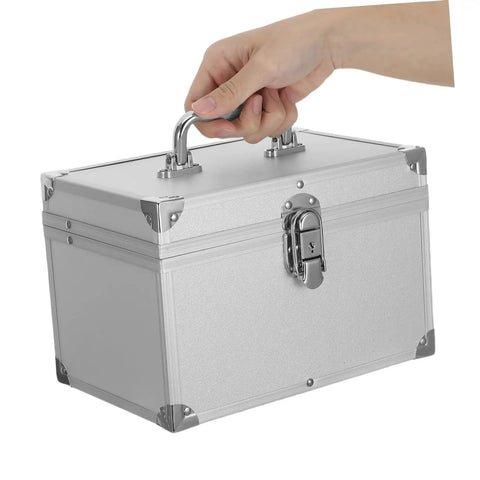 Lockable Portable Double Layer Tool Box Case With Ergonomic Handle Aluminum Alloy Build Spacious Storage Rugged Carrying Case For Pros Engineers And Field Techs Ideal For Outdoor Operations being carried