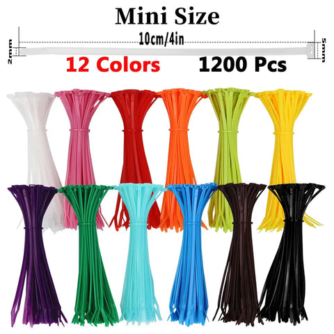 Multicolor 1200 Piece Zip Ties Set With 12 Colors For Home Office Garage And Workshop 4 Inch Self Locking Nylon Cable Ties displayed