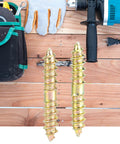 Top Shelf Double Ended Steel Screws M5 M6 Zinc Plated next to tools on a wooden surface, showcasing double headed construction.