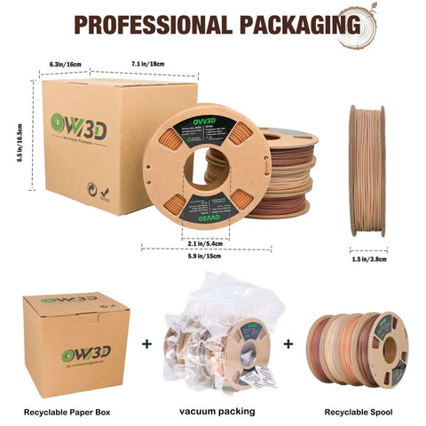 Wood PLA Filament Bundle 1.75mm 200g Each Four Pack With Real Wood Fiber Over 30 Percent In Walnut Oak Cherry Teak For 3D Printing