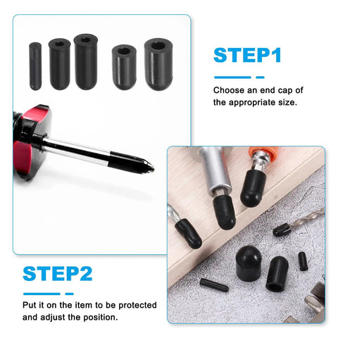 Fits Like A Dream Silicone End Caps 40 Pack 6mm Inner Diameter 13mm Height shown with various black screw thread protectors.